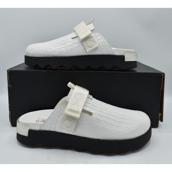 Sorel Womens Size 7.5 Viibe White Black Sea Salt Gum Slip On Croc Embossed Clogs - Picture 9 of 12